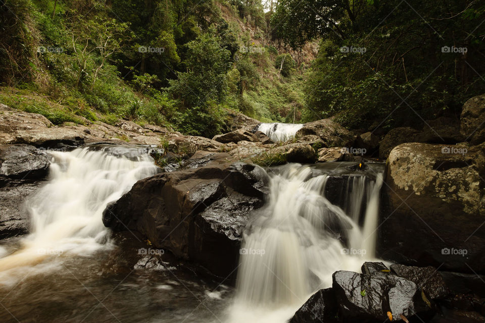 Water flowing through rocks