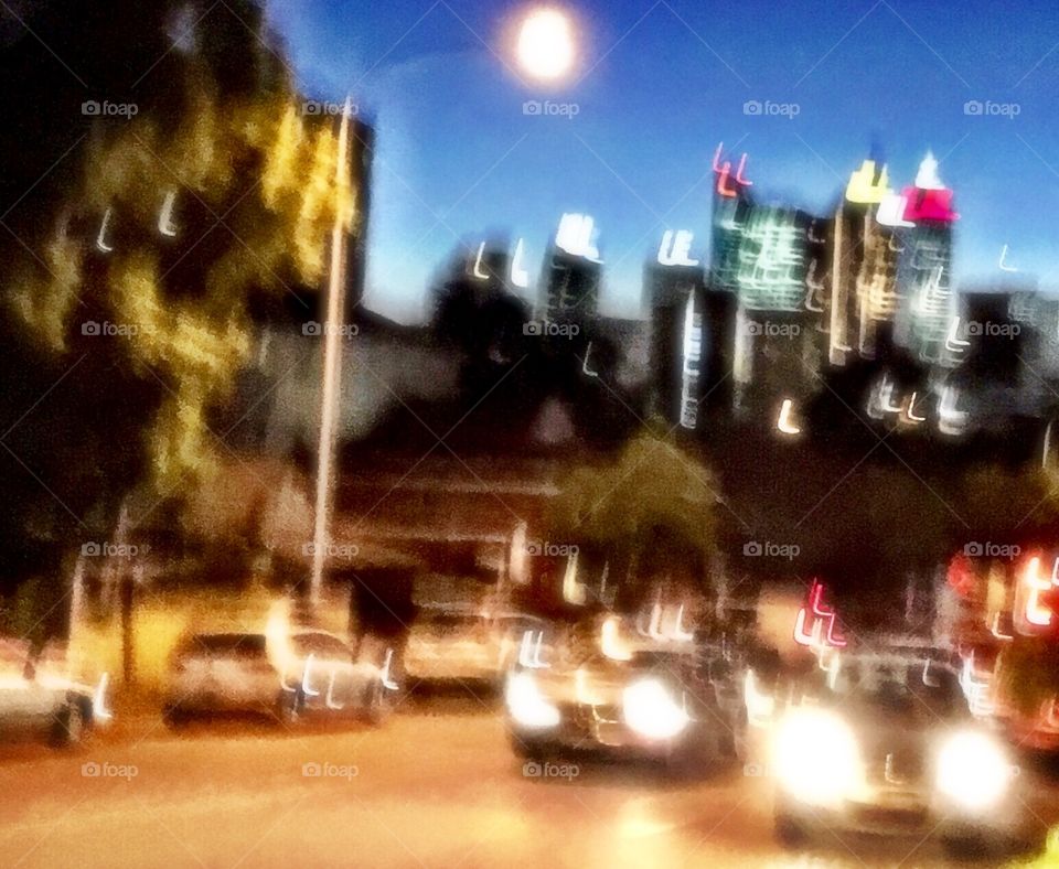 Night colourful view with skyscrapers.