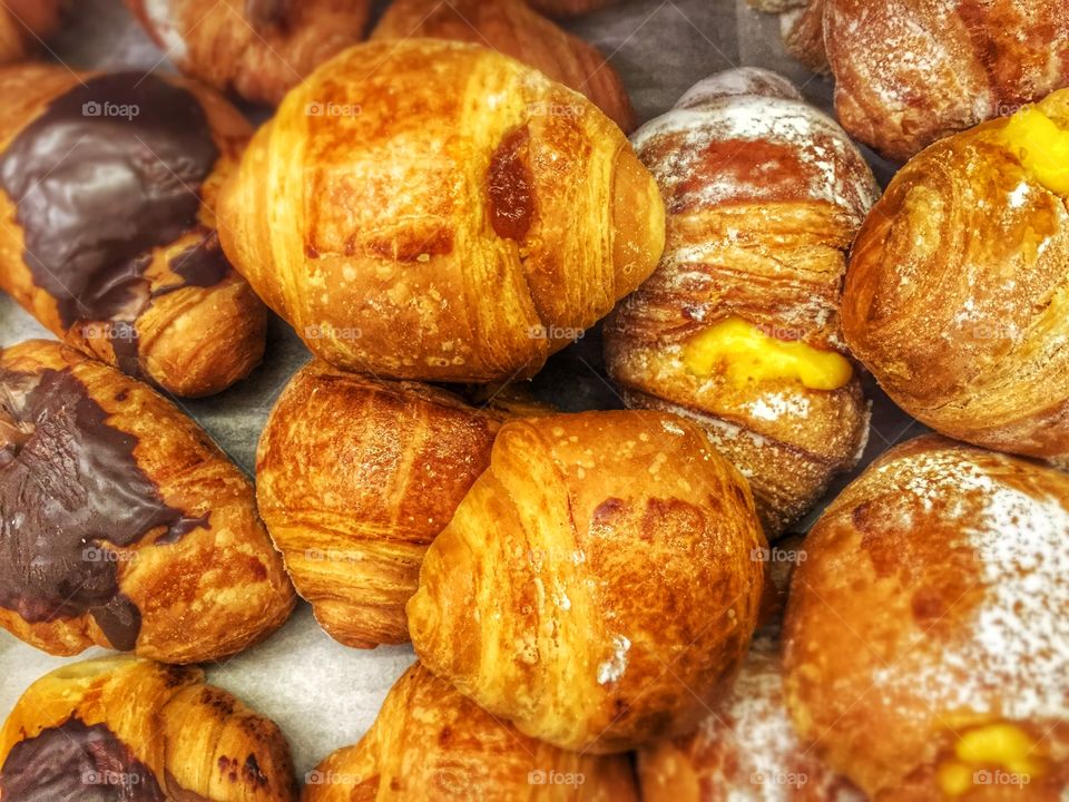 Croissant with cream and chocolate