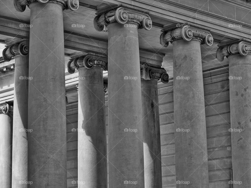 Greek Ionic Columns. Black And White Architecture
