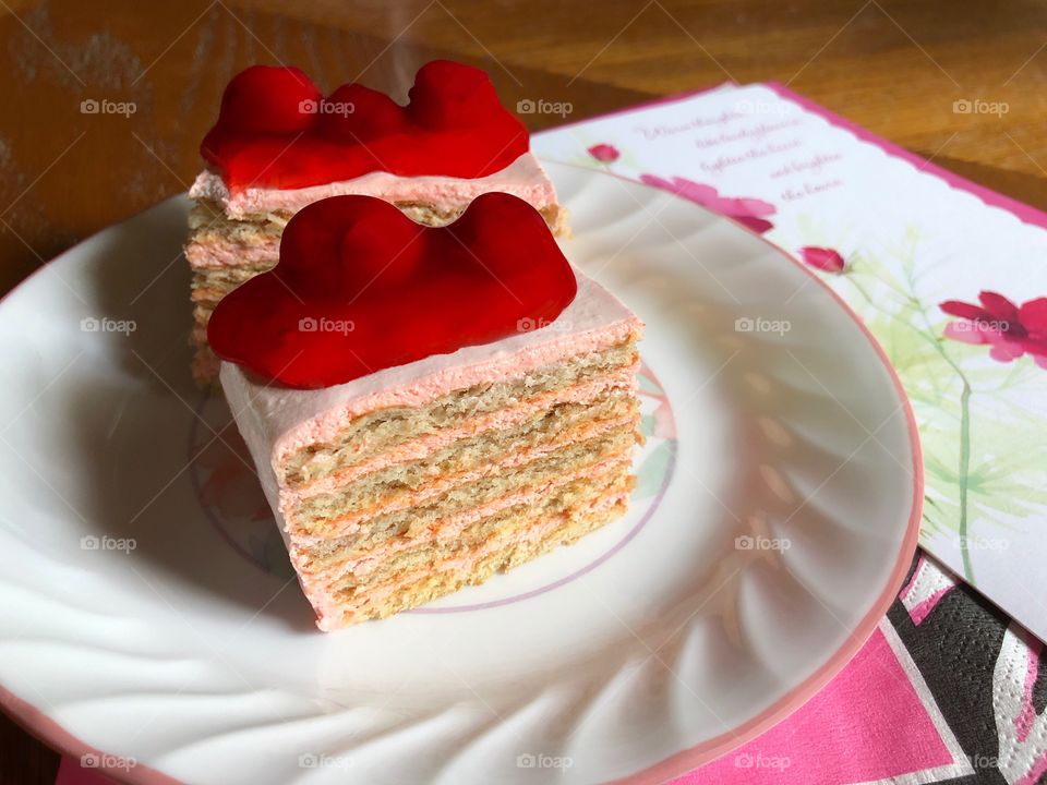 Delicious homemade cherry layered cake.
