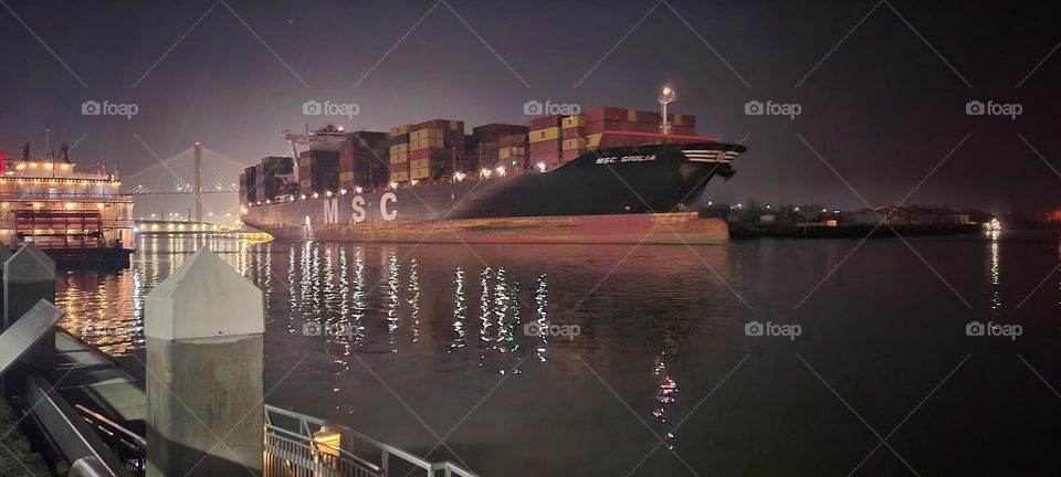 Freight Ship Leaving Port