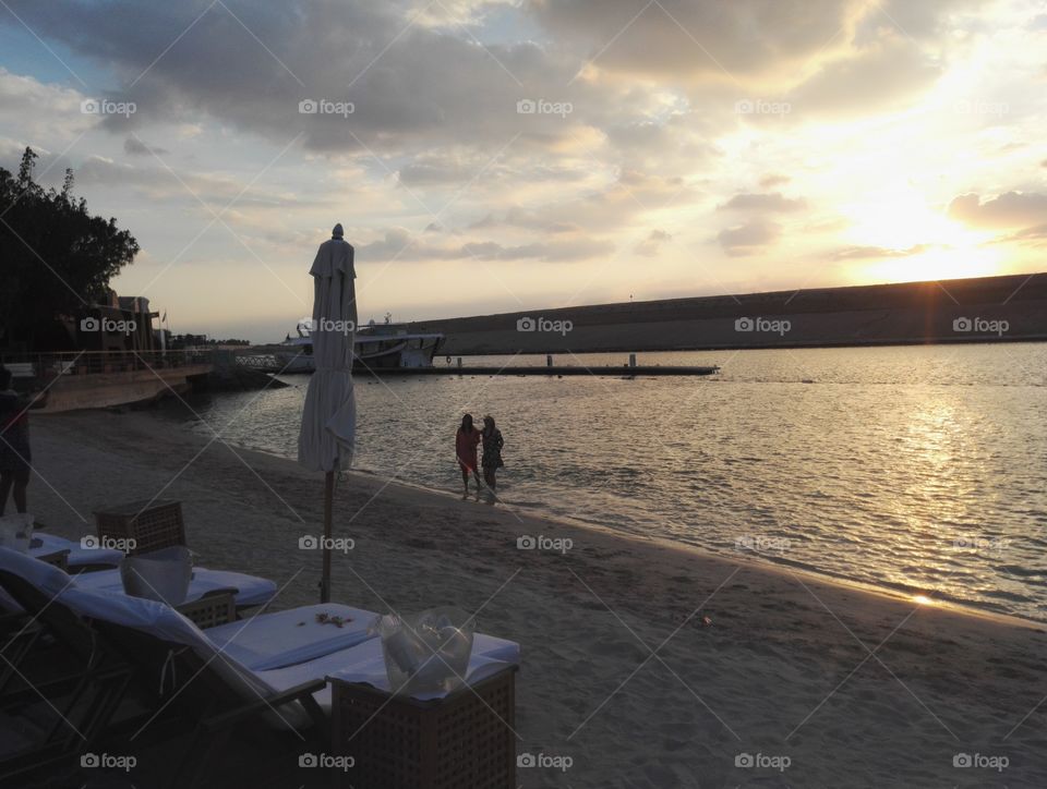 Private beach sunset at Blue Marlin Ibiza UAE