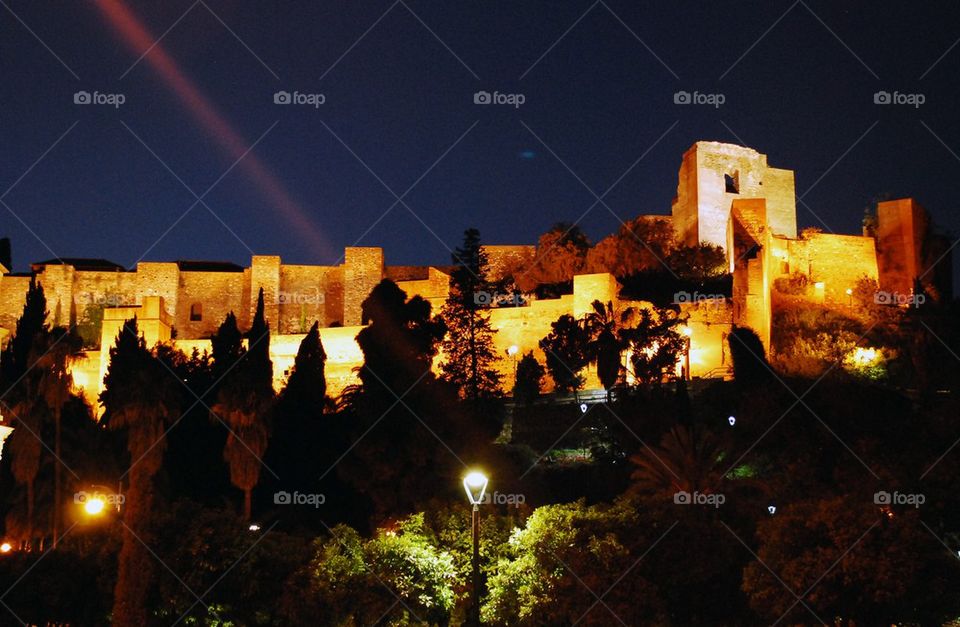 Alcazaba of Malaga at night
