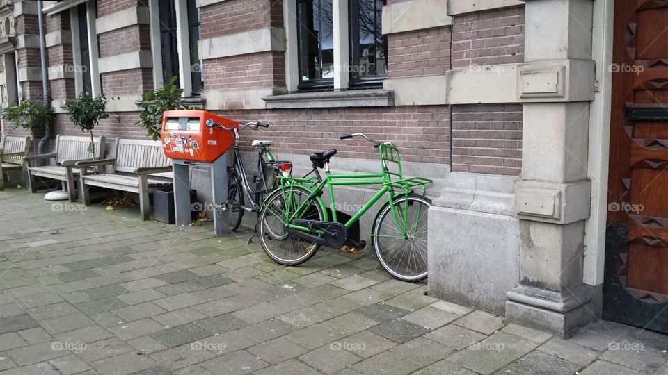 Green bicycle. Amsterdam