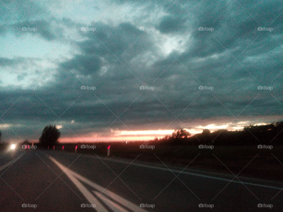 Road, Street, Sunset, Highway, Storm
