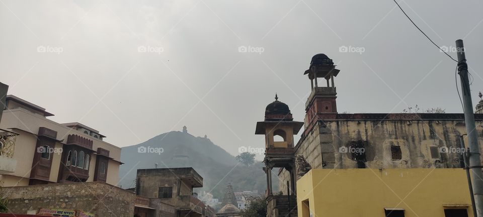 Morning view of old chatri/ temple at hertiage city jaipur (rajasthan ).