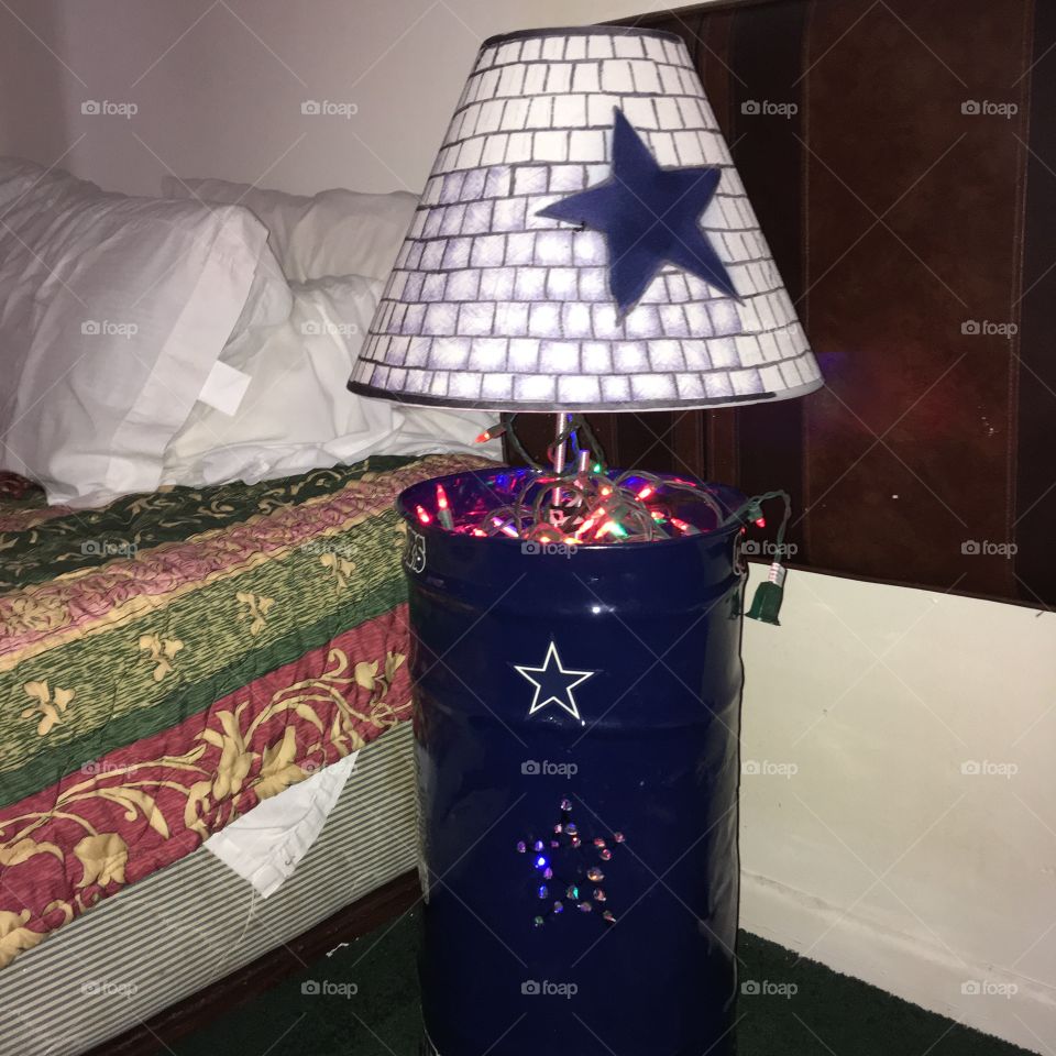 This is a duplicate photo with the flash on of my homemade Dallas Cowboys lamp
