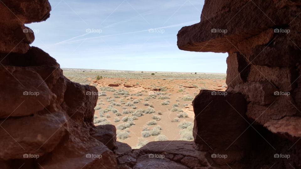 Ancient Native American Indian ruins window to the desert