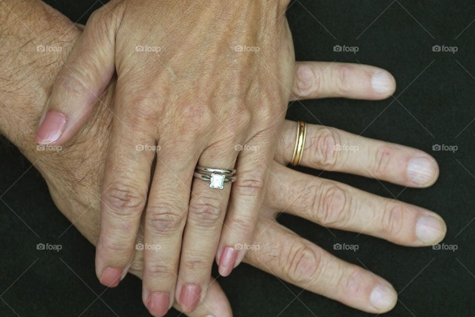 Wedding rings on loving hands.
