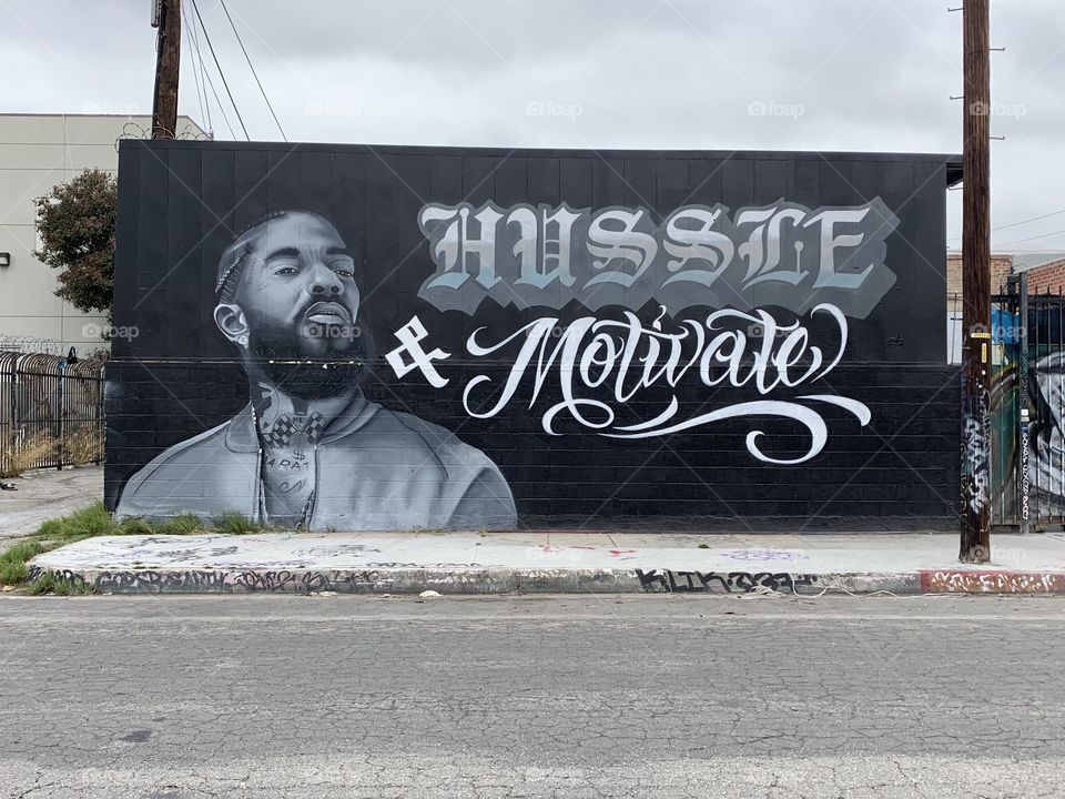 Nipsey Hussele mural in the Arts District of Los Angeles 