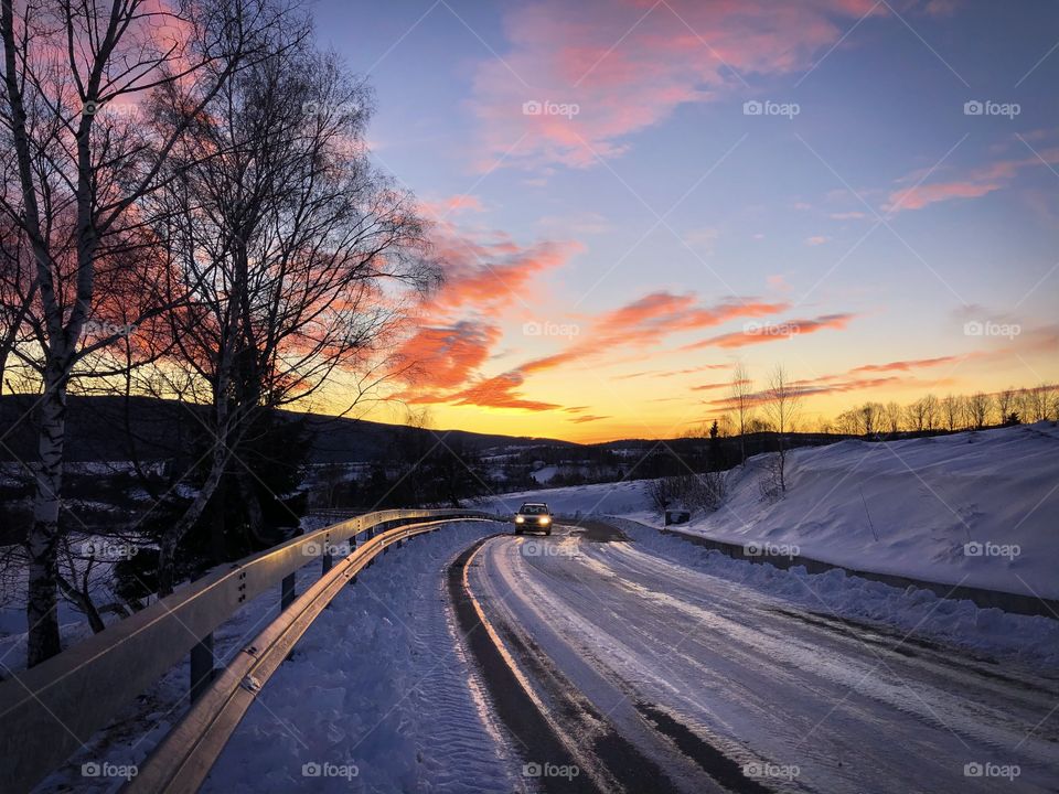 Car at sunset