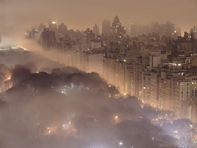 Города, central park, город, центральный парк, здания, ночь, нью-йорк, туман, огни, пейзажи, new york 
