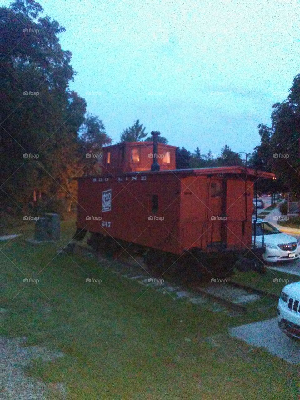 Old Soo Line caboose next to the Elkhart Lake depot.