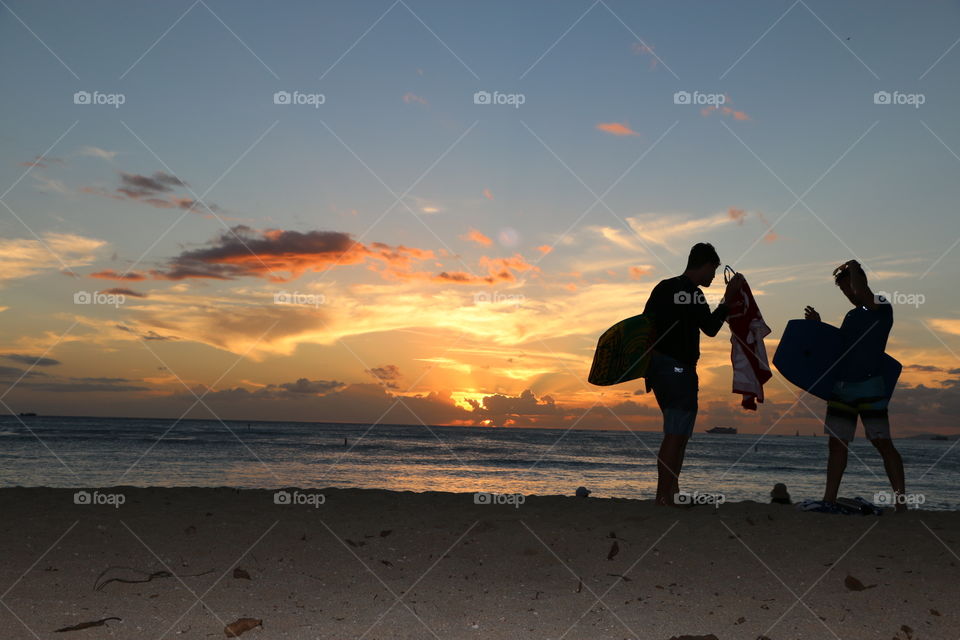 A typical evening at sunset after a fun afternoon at Waikiki beach. 
