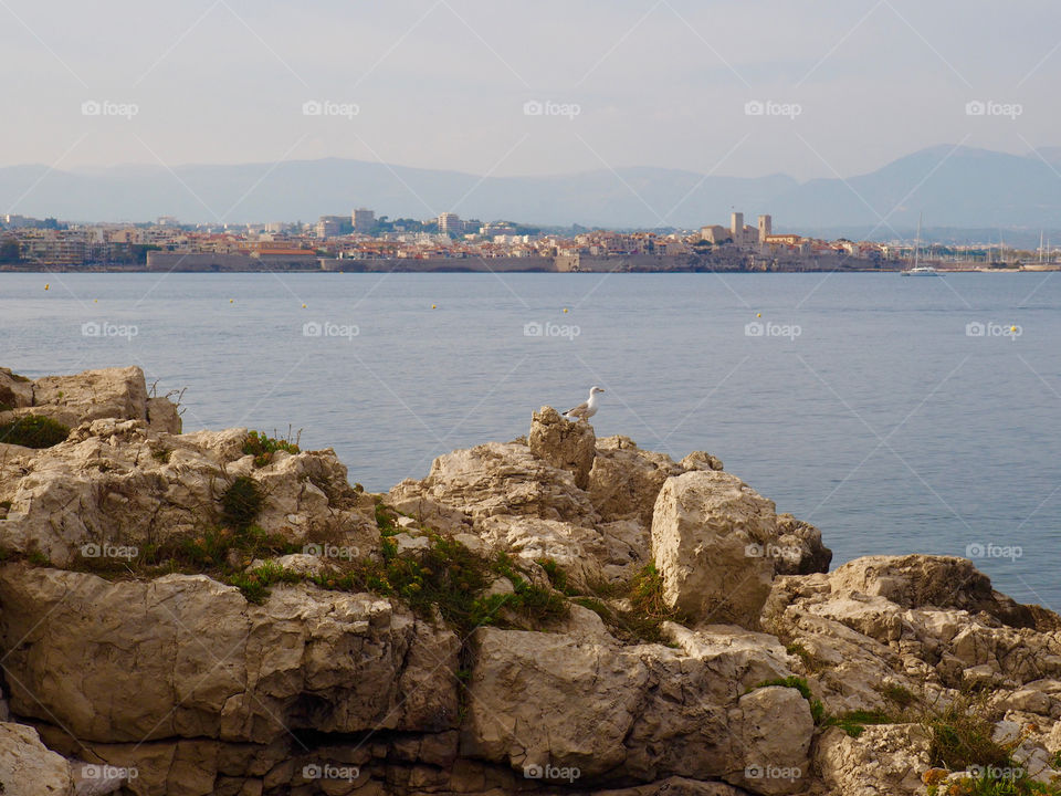 Scenic view of the blue water off the coast of Antibes in the south of France.