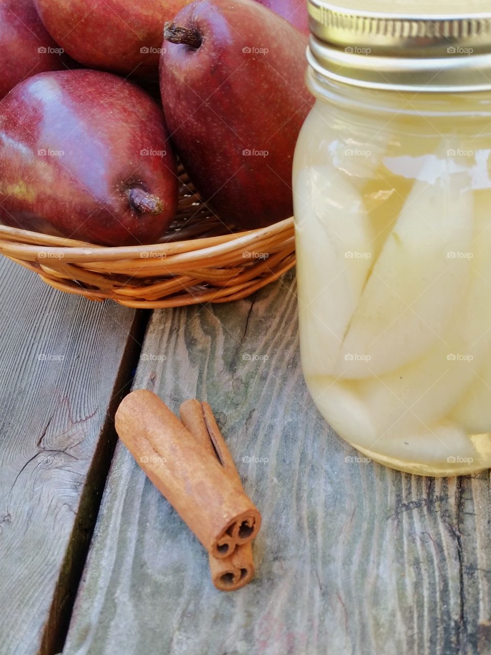 Close-up of pears in jar