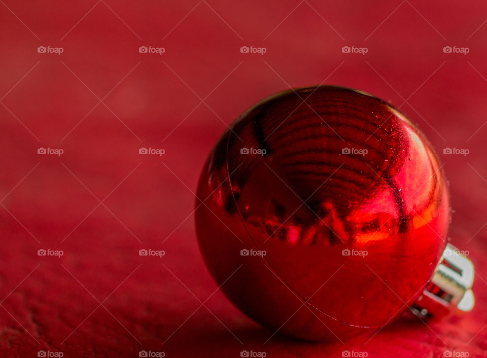 Close-up of red Christmas bauble