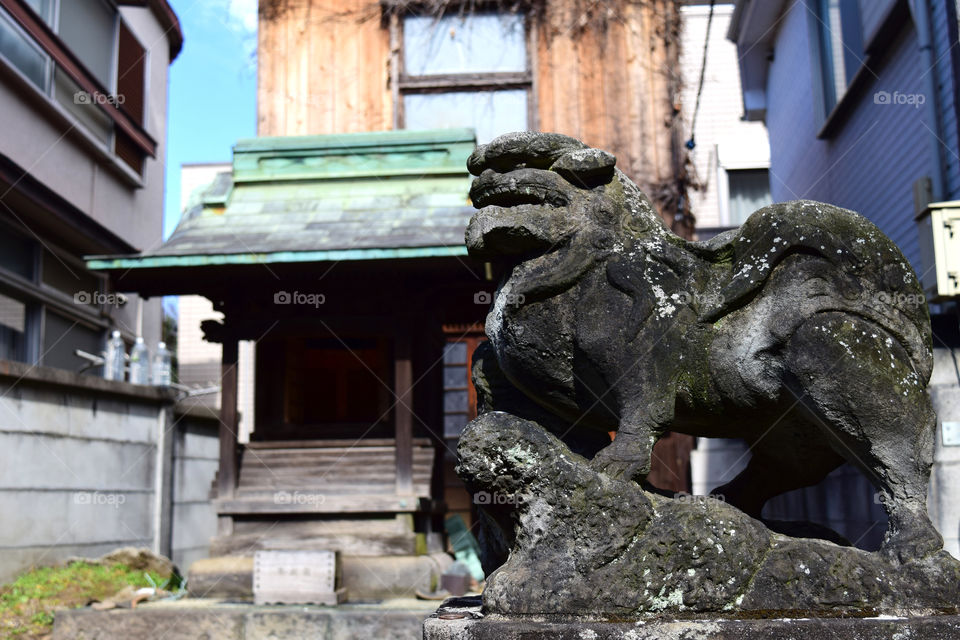 A small shrine in nakano-ku, Tokyo (Tenjin shrine) lion status
