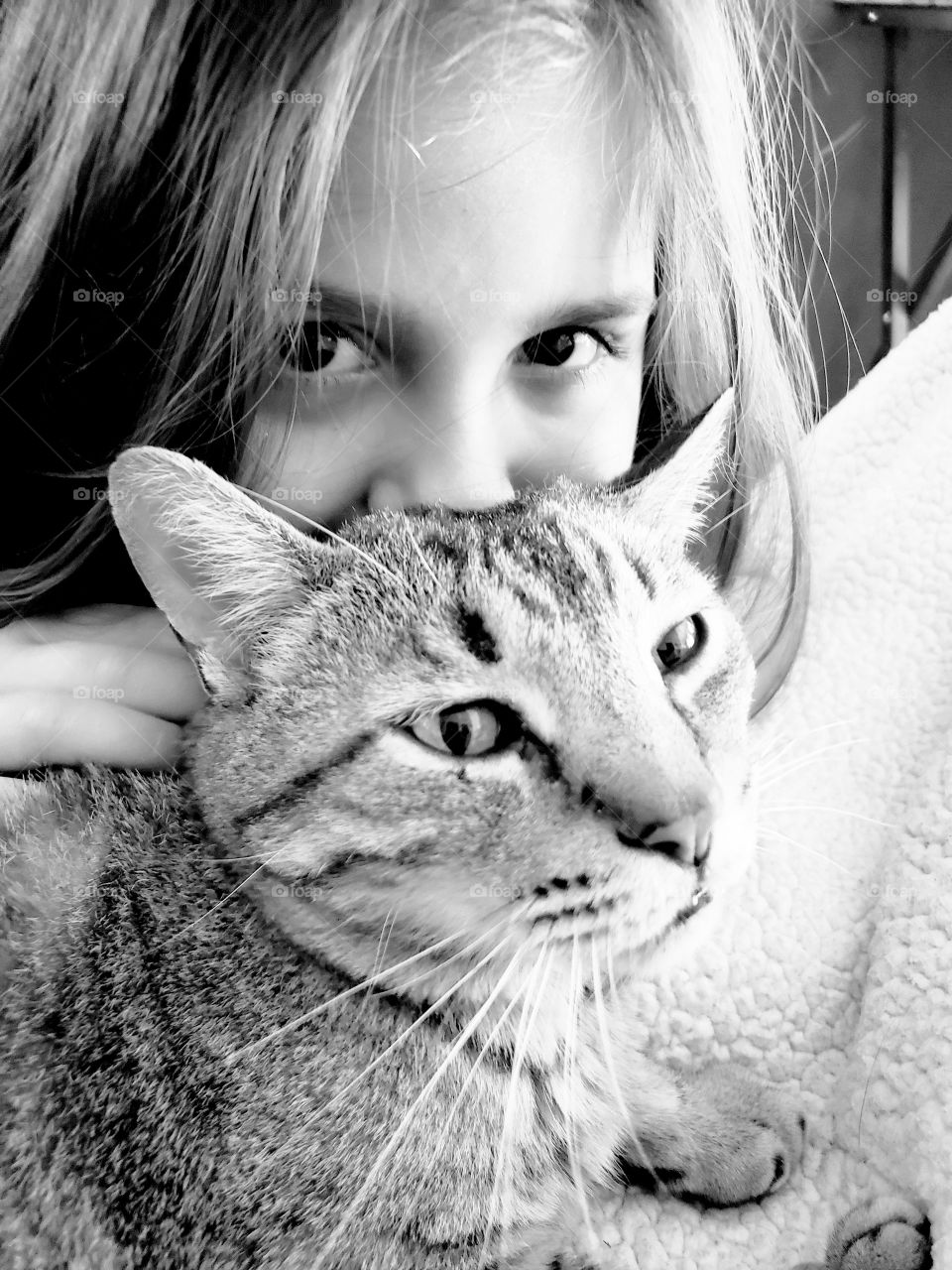 young girl and cat