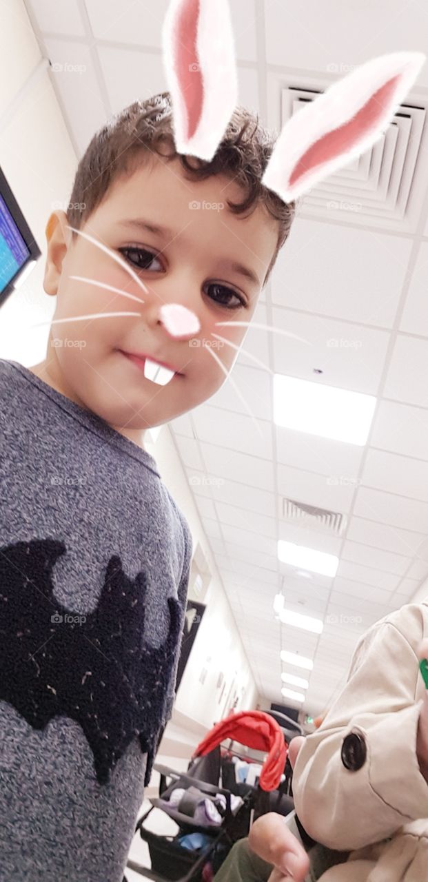 My Little Son with Rabbit Face