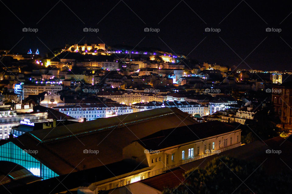 Bird's eye view of Lisbon by night