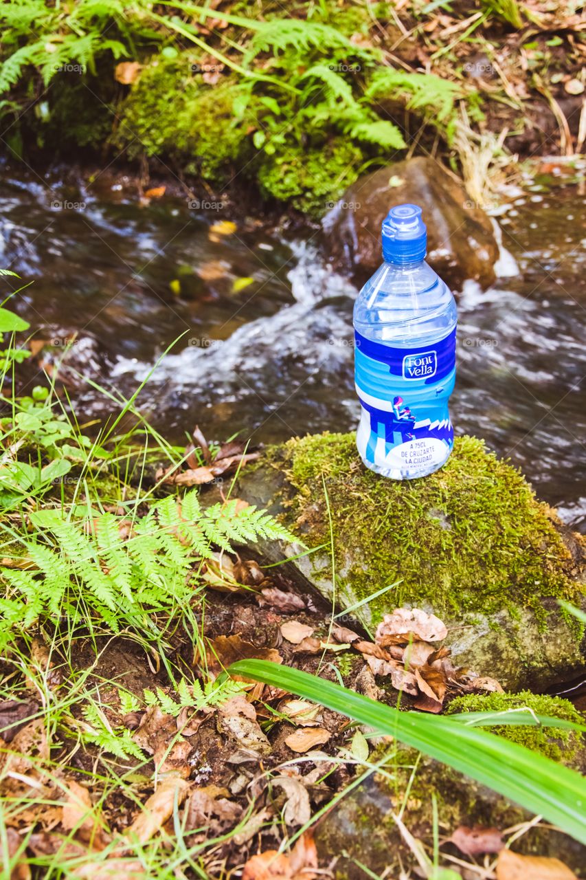 Font Vella bottle next to a stream