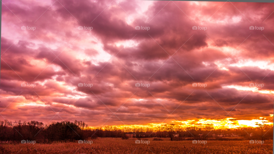 sky field sunset clouds by delvec