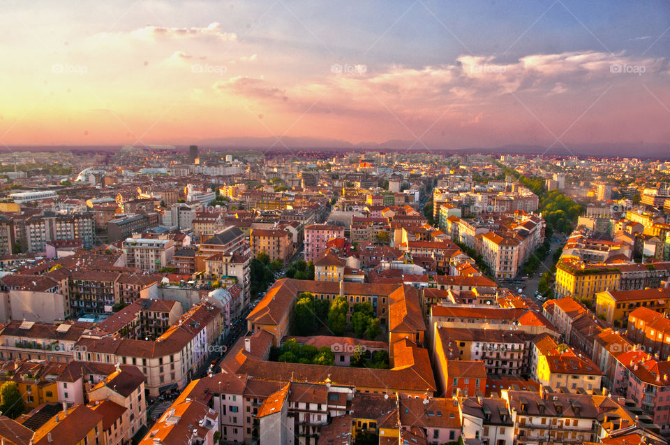 City Sunset, Milan from the above