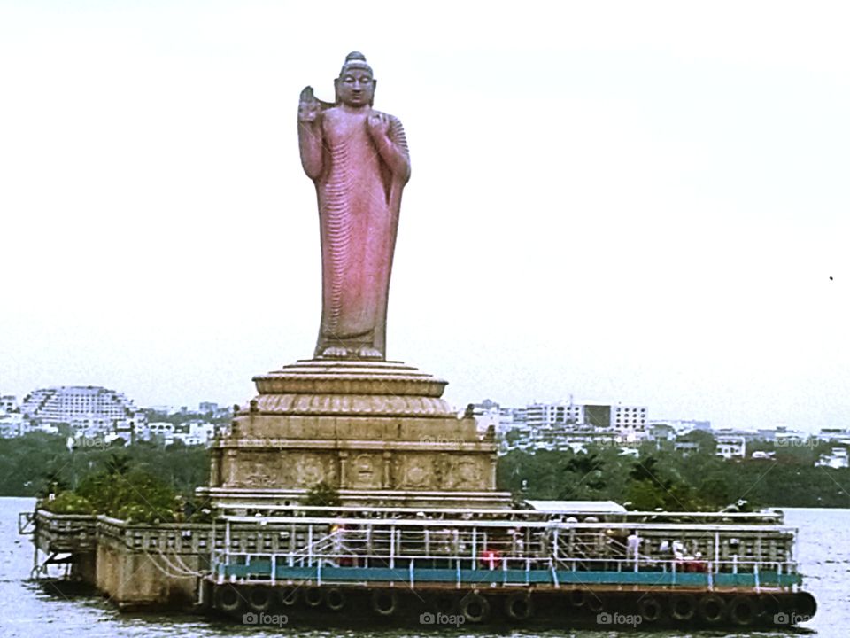 Buddha Statue with Hussain Sagar Lake, Hyderabad