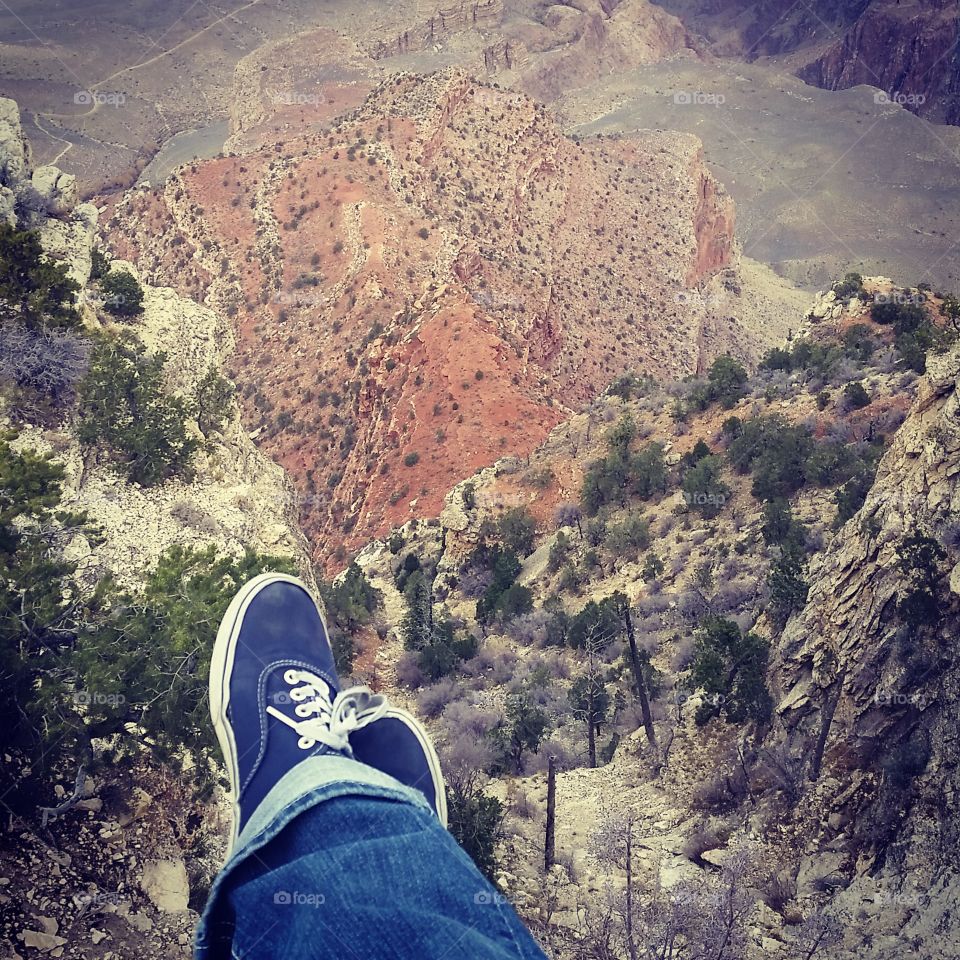 Dangling off the ledge. Grand Canyon 