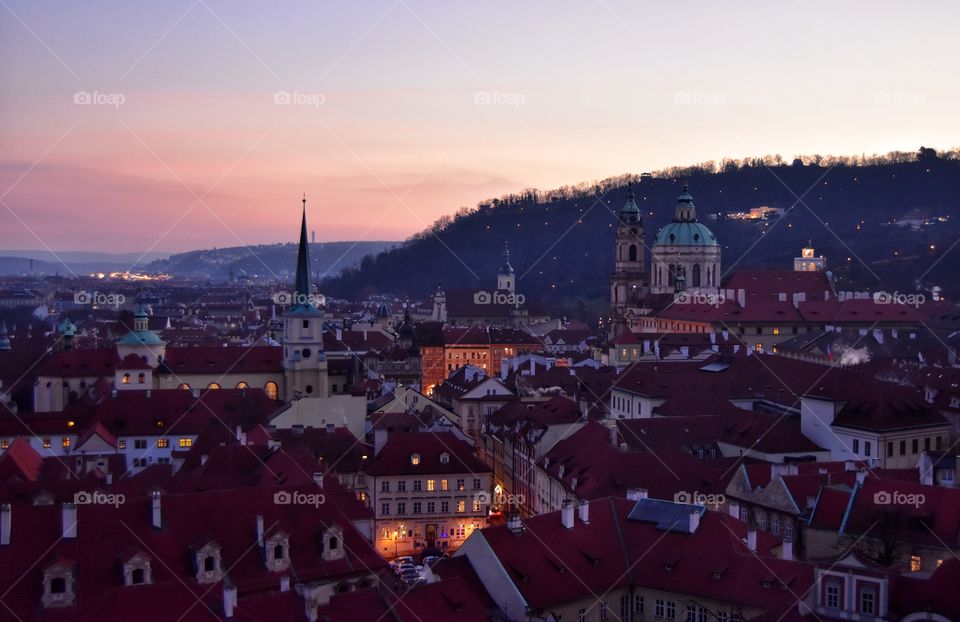 Evening prague city view