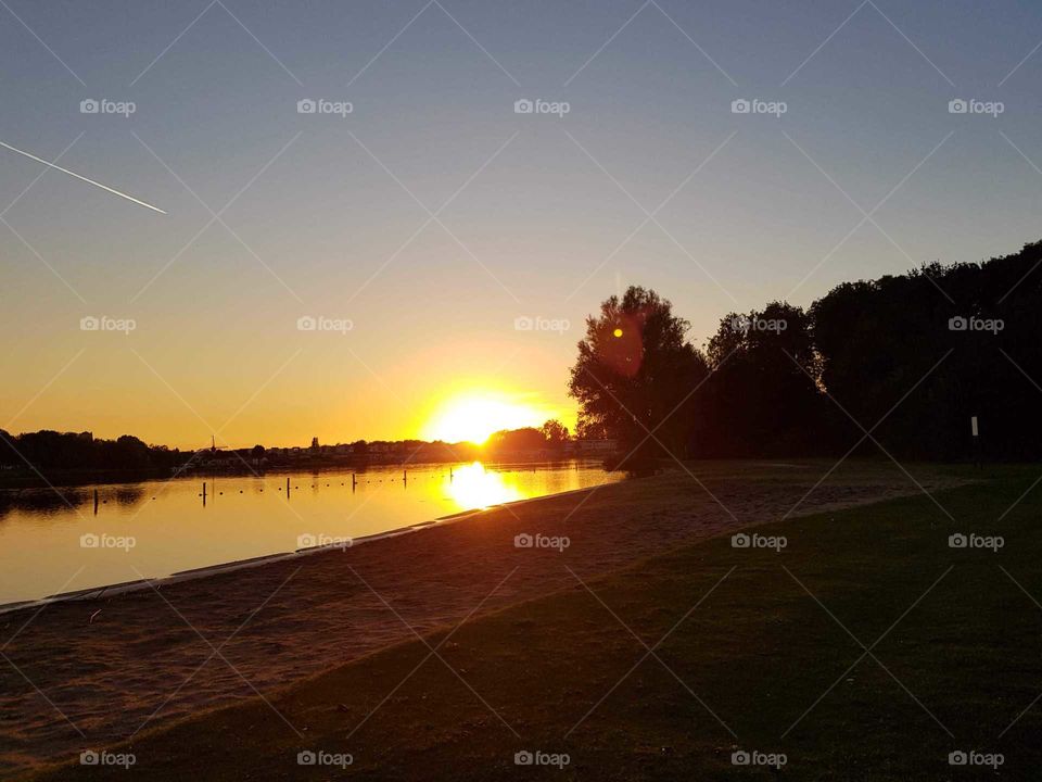 Sunset at the brielse lake. In the Netherlands.
