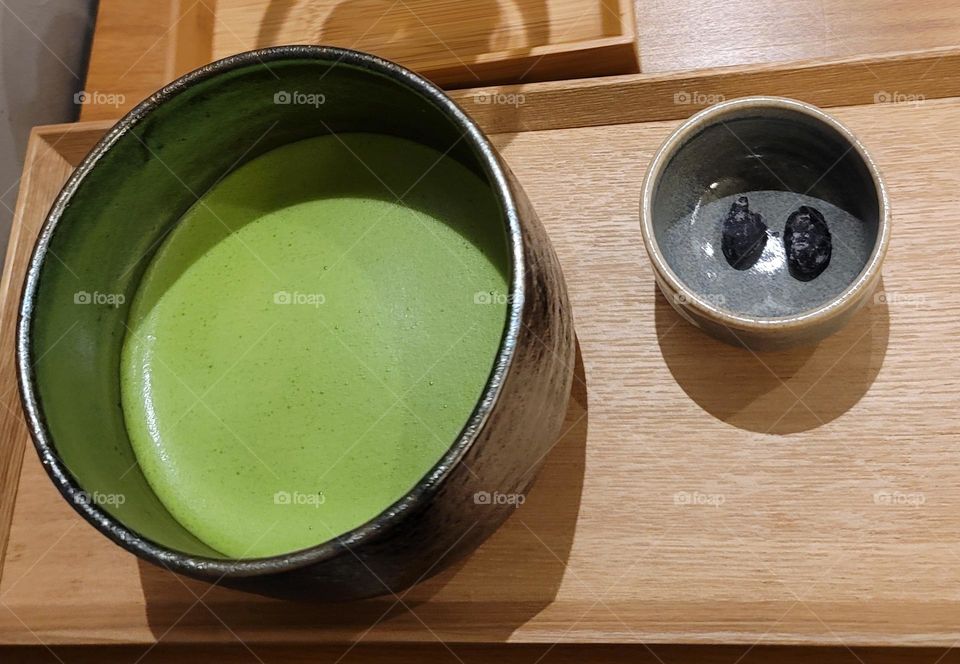 Bowl of matcha and black beans