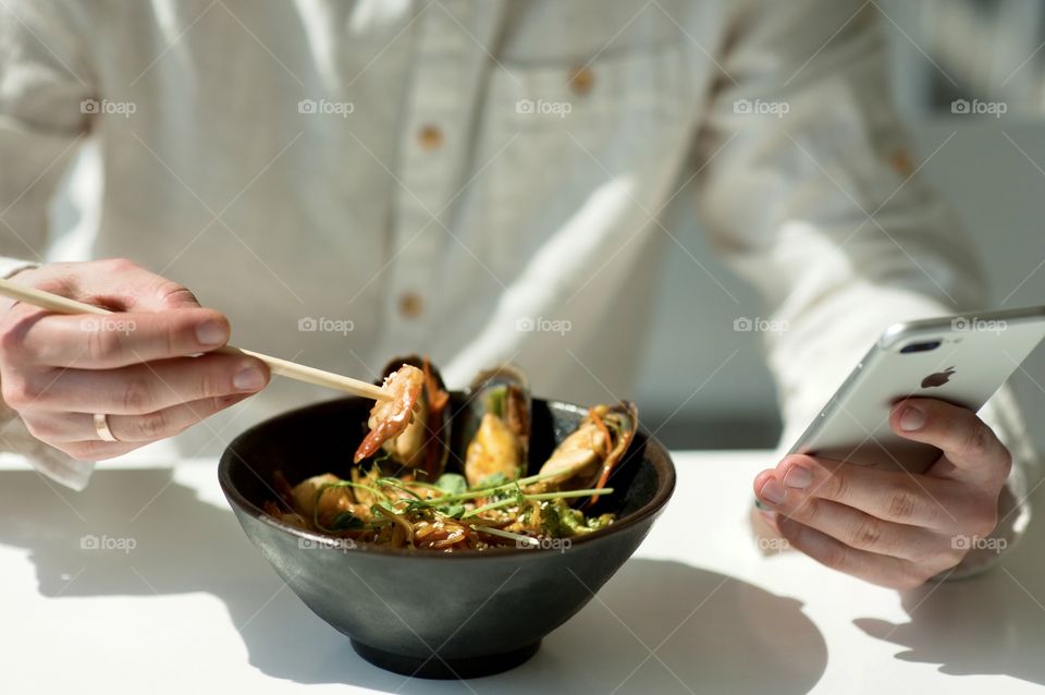 close-up of a plate with Asian cuisine