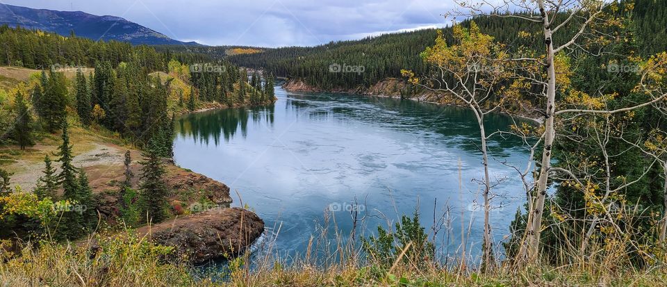 Canyon rivers carved through the brown stone in the Canadian Yukon wilderness