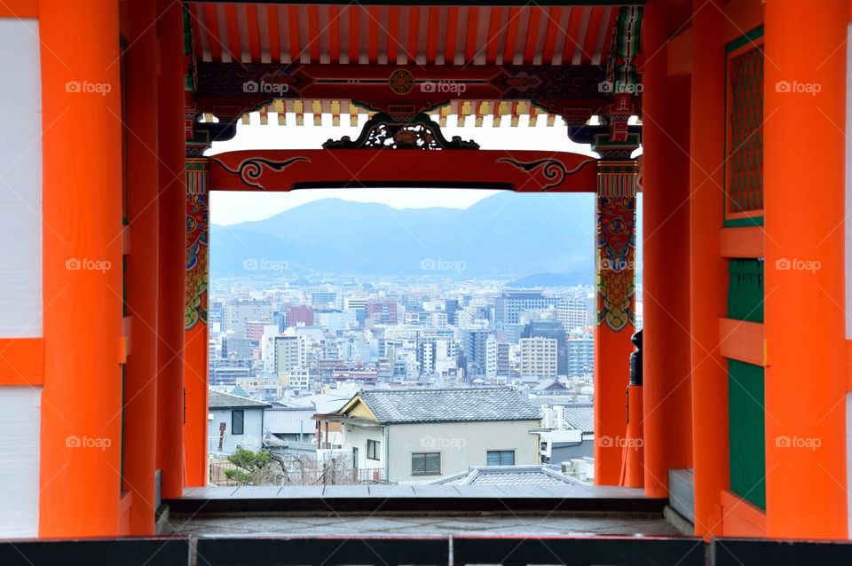 colorful window on Japanese landscape