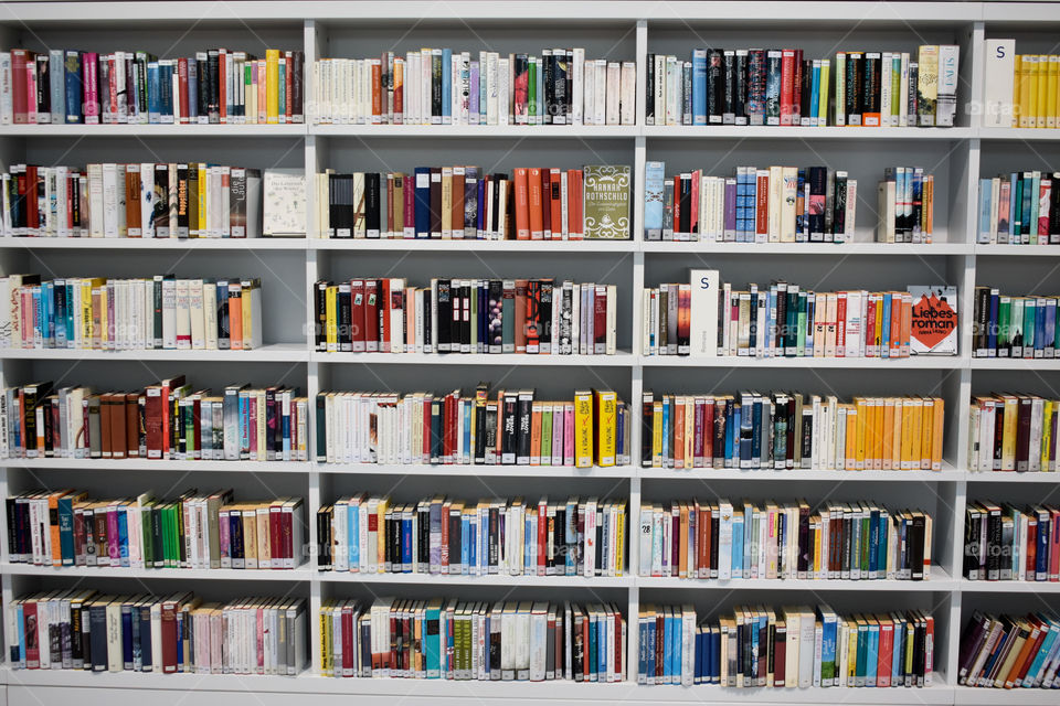 shelf full of books in a library