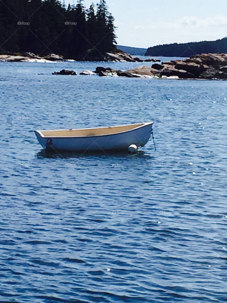 Single blue row boat