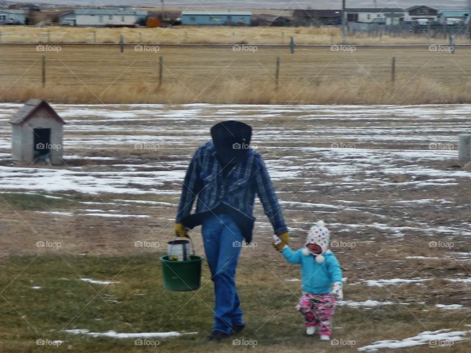 helping grandpa in the cold