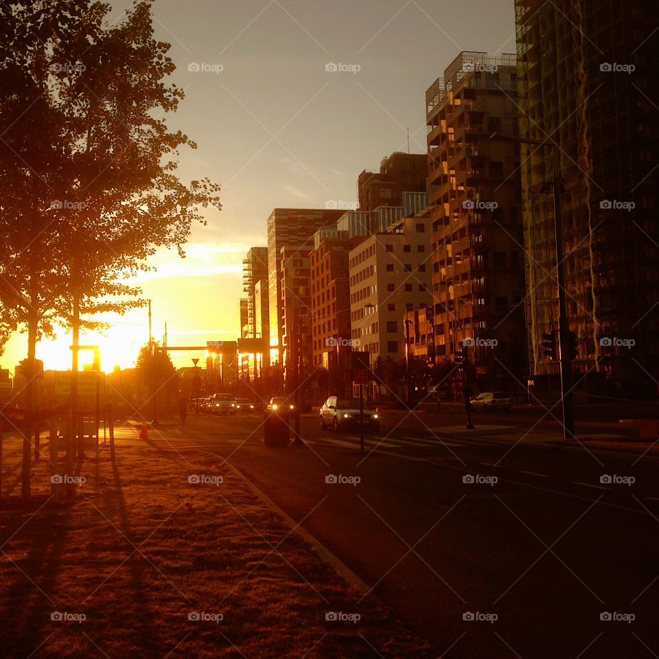 Barcode Area. Barcode Area in Oslo, Norway in the golden hour.