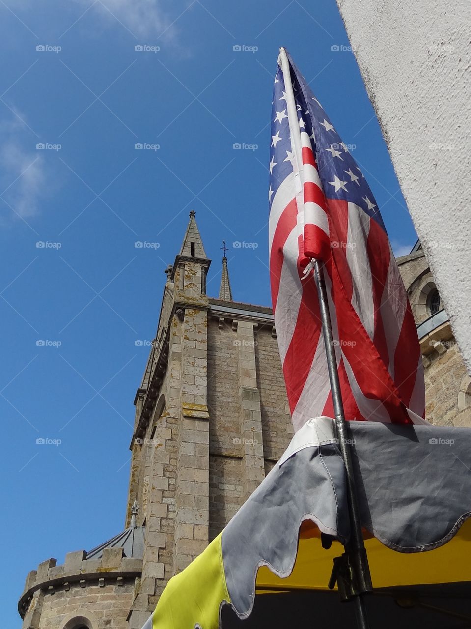 Stars and Stripes. I love the symmetry of the flag with the church