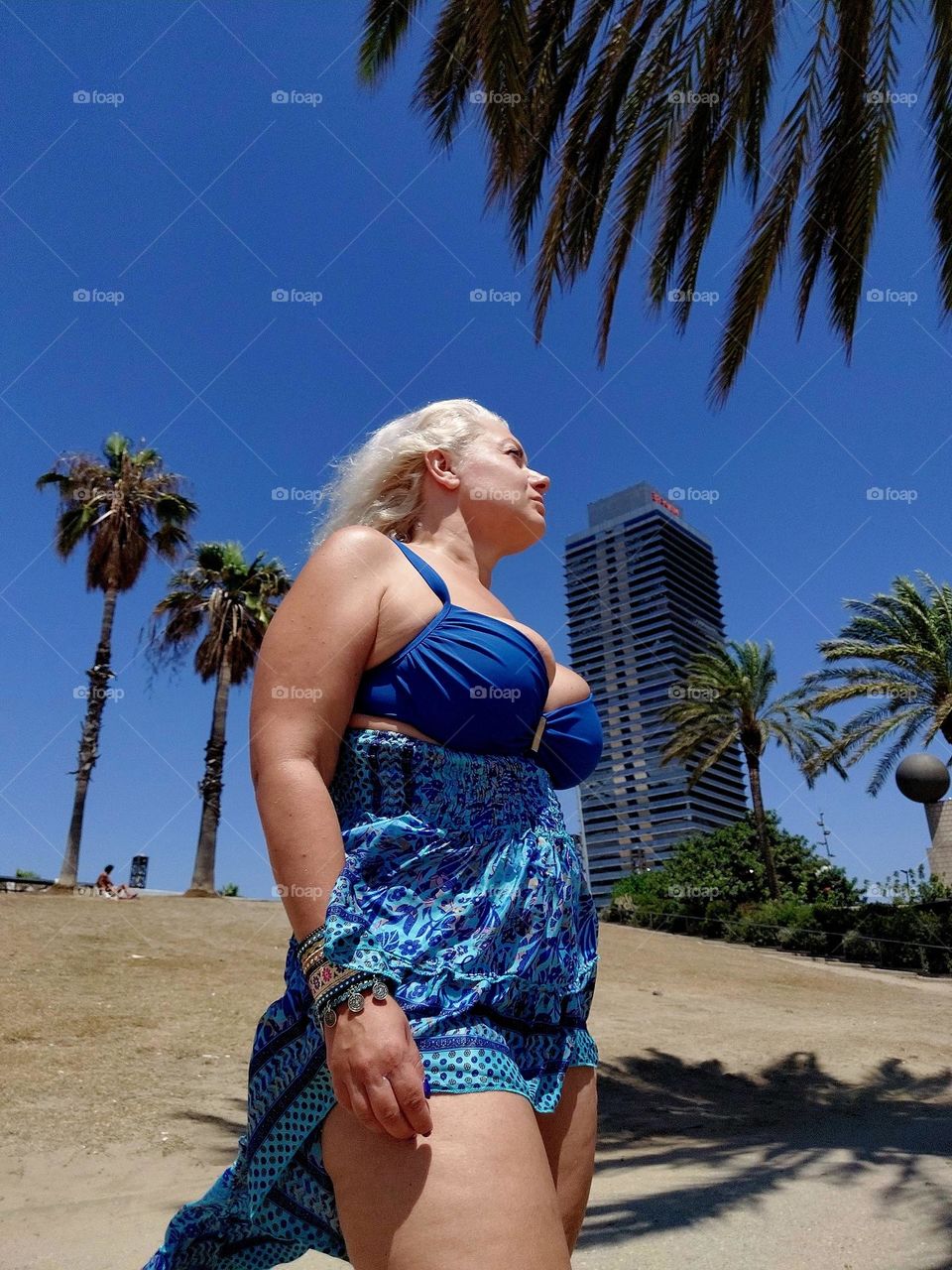 Blonde bikini model on the beach