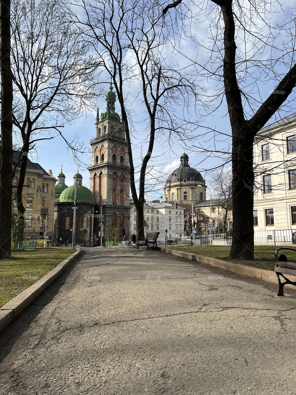 Lviv old city architecture in the spring season