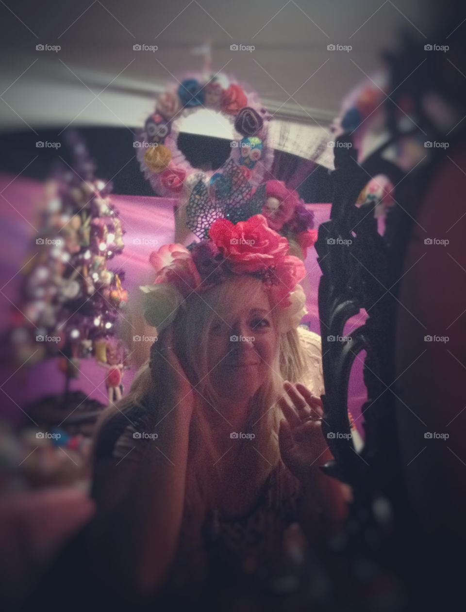 Woman wearing wreath during festival