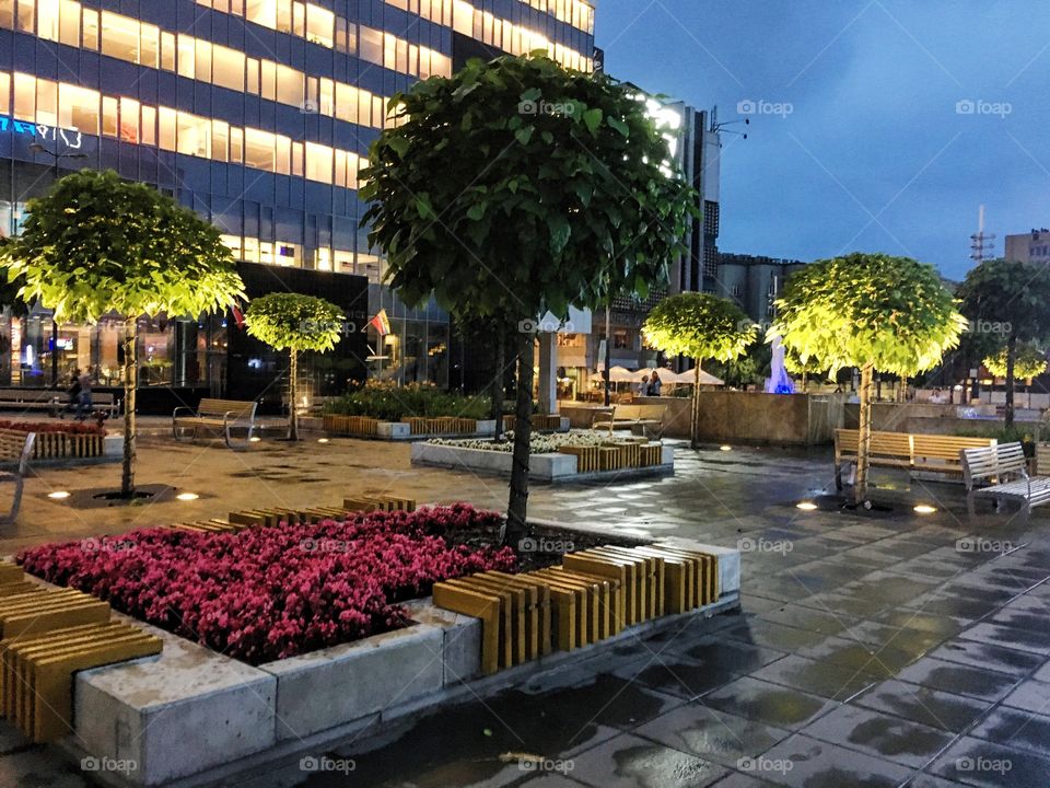 Evening in Katowice, Poland.