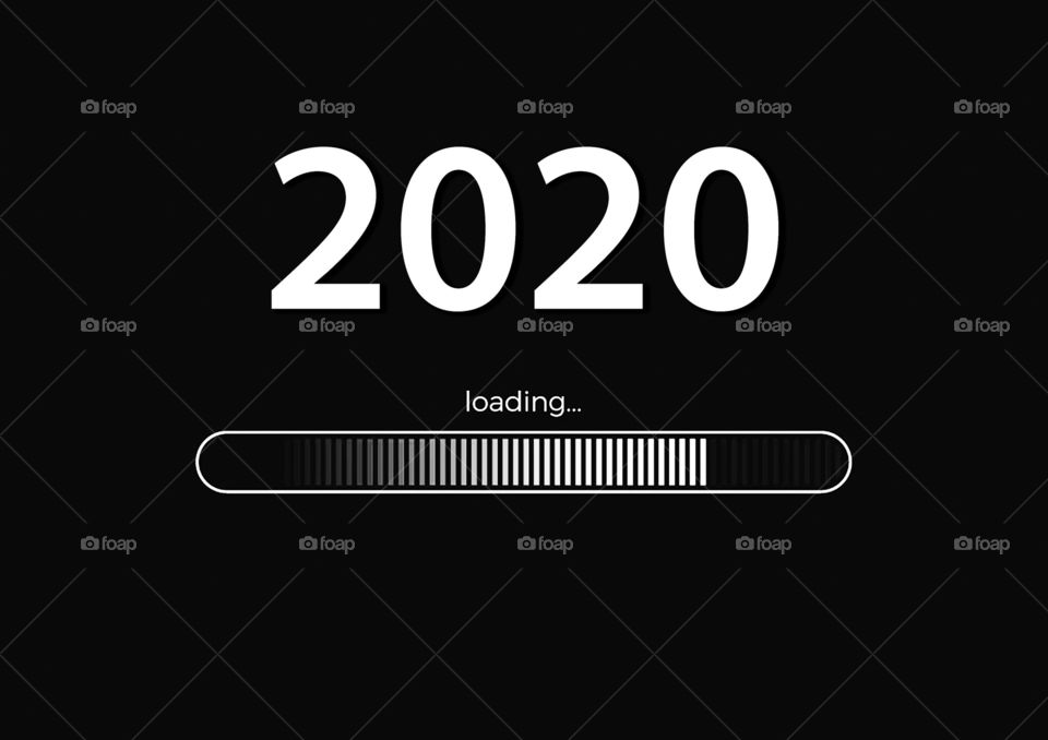 Text - 2020 loading and loading bar on black background, concept for New Year Background, your Seasonal Flyers, banner, sticker, and Greetings Card
