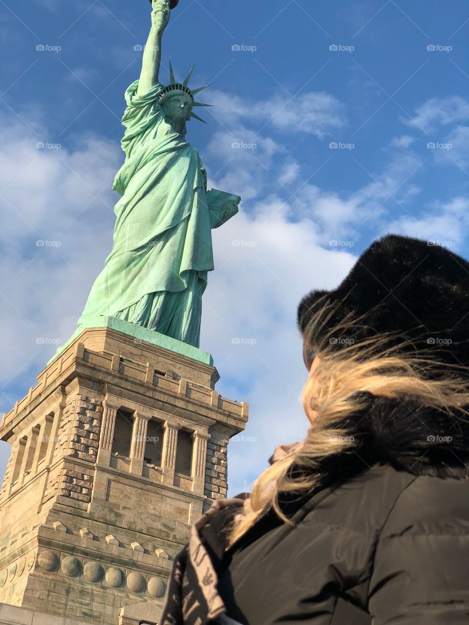 Looking at Statue of Liberty 
