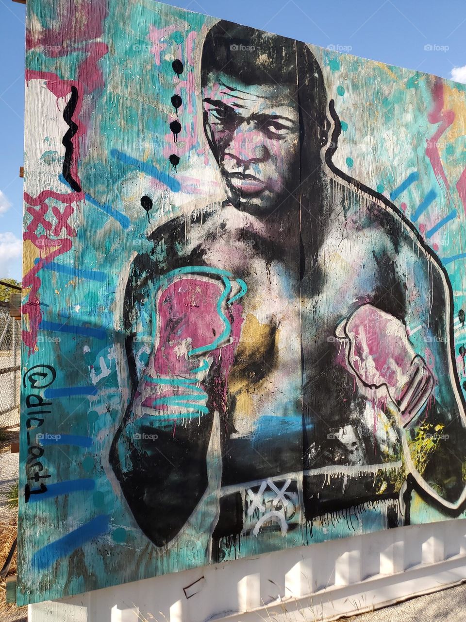 Outdoor mural of a boxer