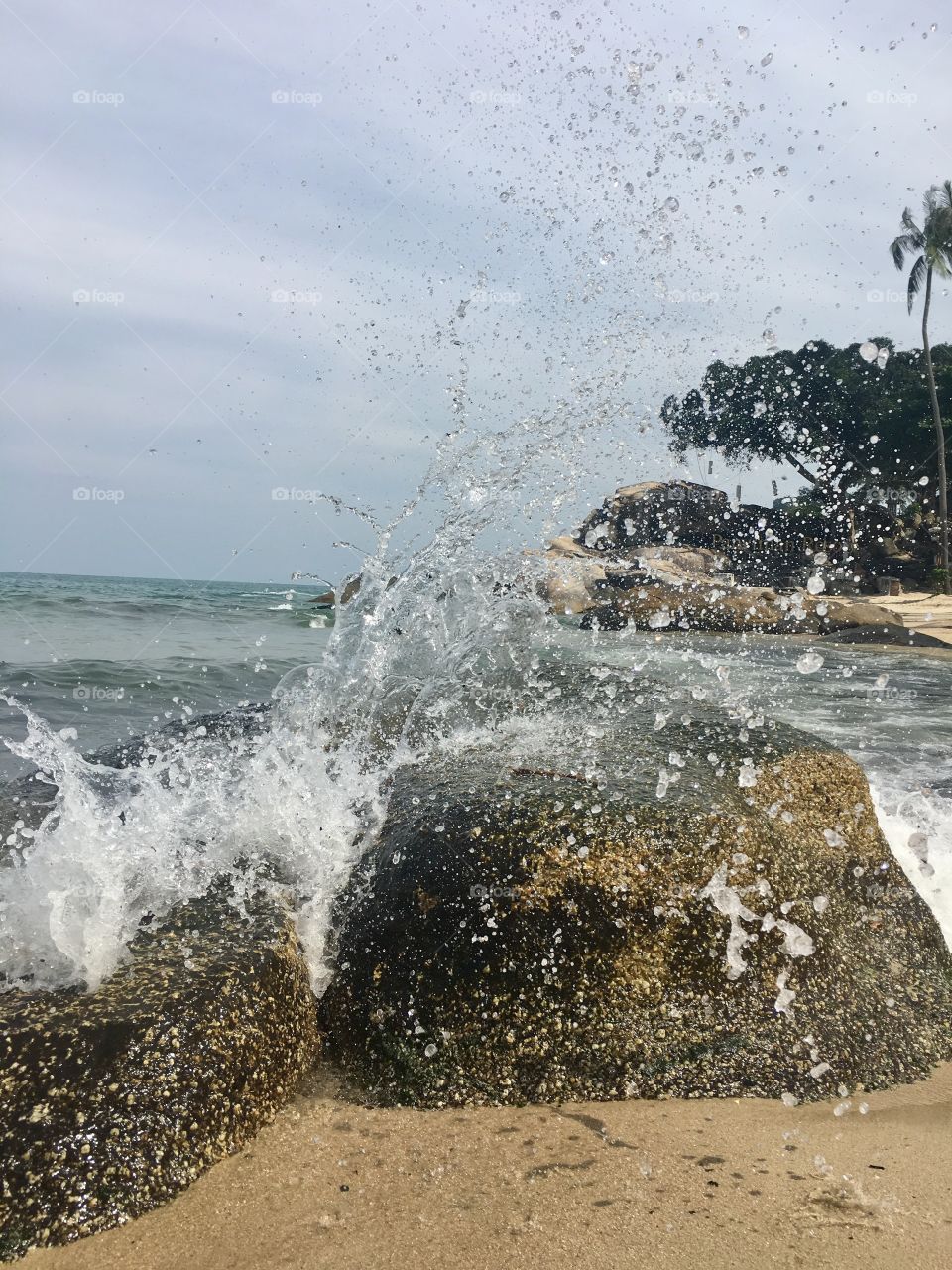 Cliff and rock on beach. 